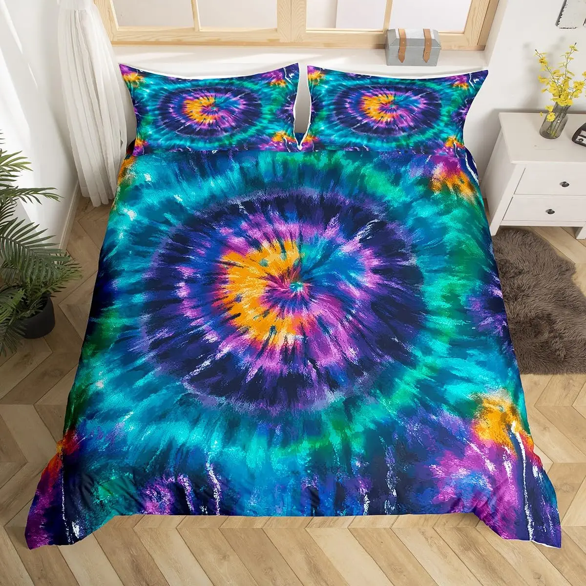 Tie Dye Duvet Cover Colorful Tie Dye Comforter Cover Watercolor Spiral Swirl Quilt Cover Abstract Pattern Print Bedding Set Twin