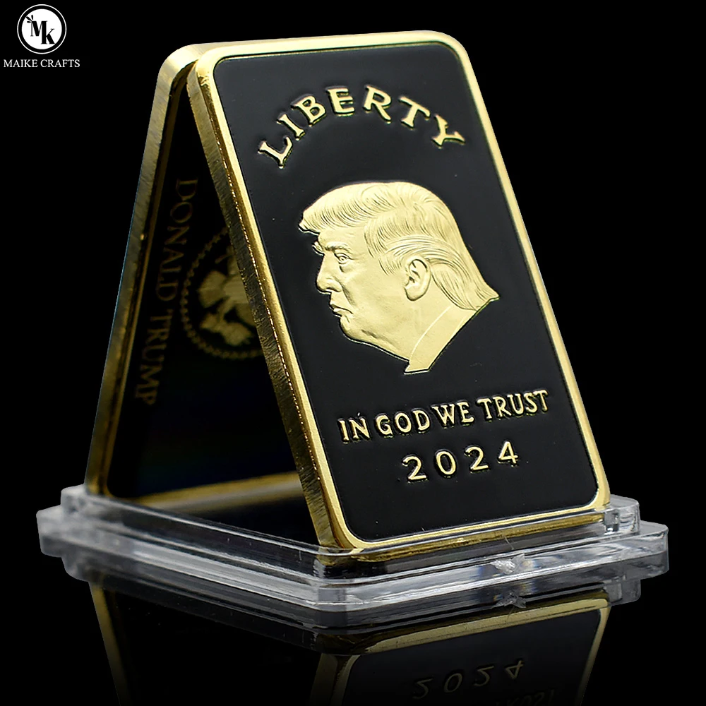 2024 Donald Trump Gold Bar IN GOD WE TRUST Metal Challenge Coin Commercial Collection Fan Gift Customized Wholesale