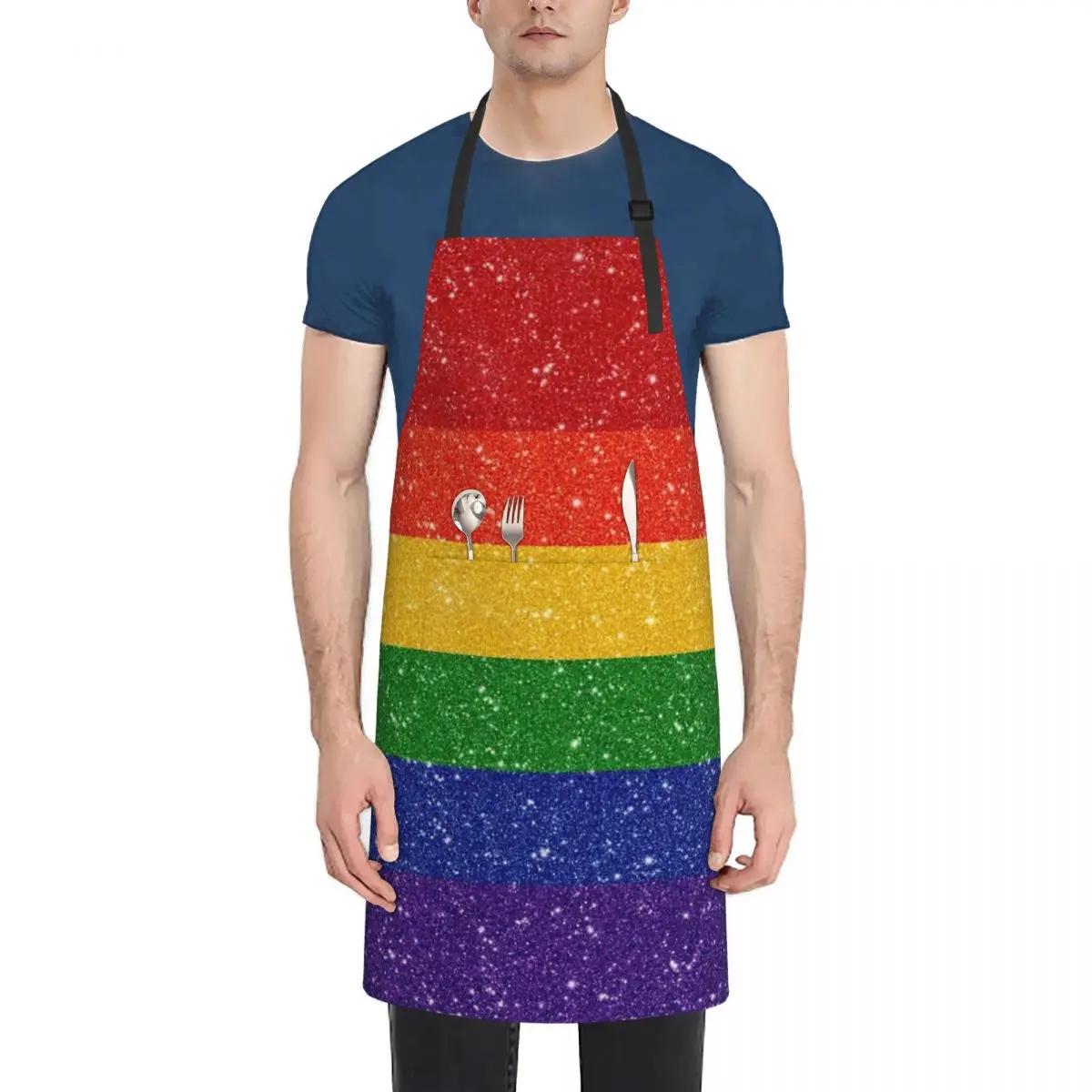 

Faux Glitter LGBTQ Pride Rainbow Flag Background Fashion Dacron Kitchen Aprons For Woman Men Chef Work