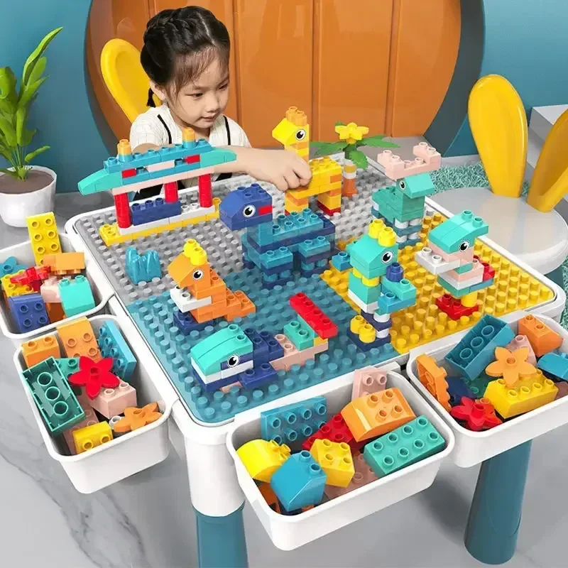 40cm Children's Building Block Table Large Pellet Puzzle Building Blocks Multifunctional Learning And Playing Table For 0-3 Year