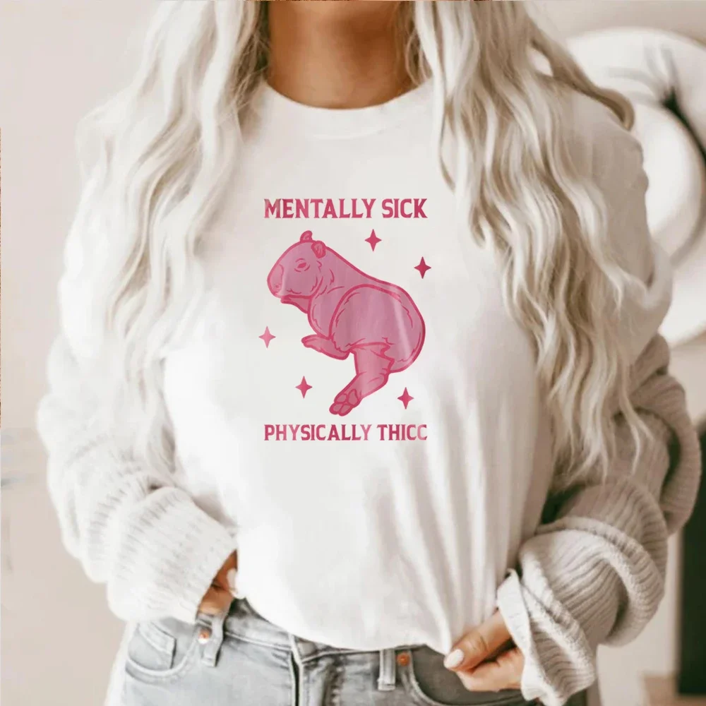 Mentally Sick Physically Thicc Capybara Shirt Funny Meme Shirt Girly Preppy TShirt Weirdcore Tee Ironic Funny Clowncore Capybara