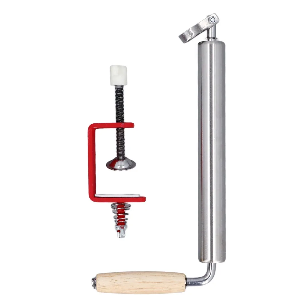 Stainless Steel Dough Roller Adjustable Clamp Wooden Handle Desk Clamp Dough Roller Smooth Roller Barrel Manual Crank