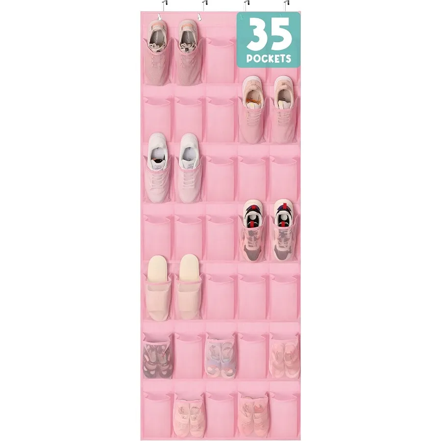 

Over The Door Shoe Organizers Pink with 35 Durable Mesh Pockets Baby Organizer Storage Hanging Shoe Holder Rack For Toddler Gir