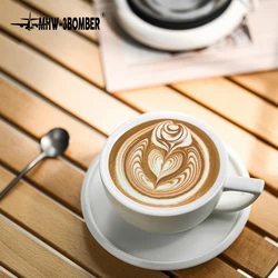 MHW-3BOMBER 280ml Ceramic Coffee Cup with Saucer & Spoon Set Art Latte Espresso Mug for Tea Cappuccino Home Kitchen Accessories