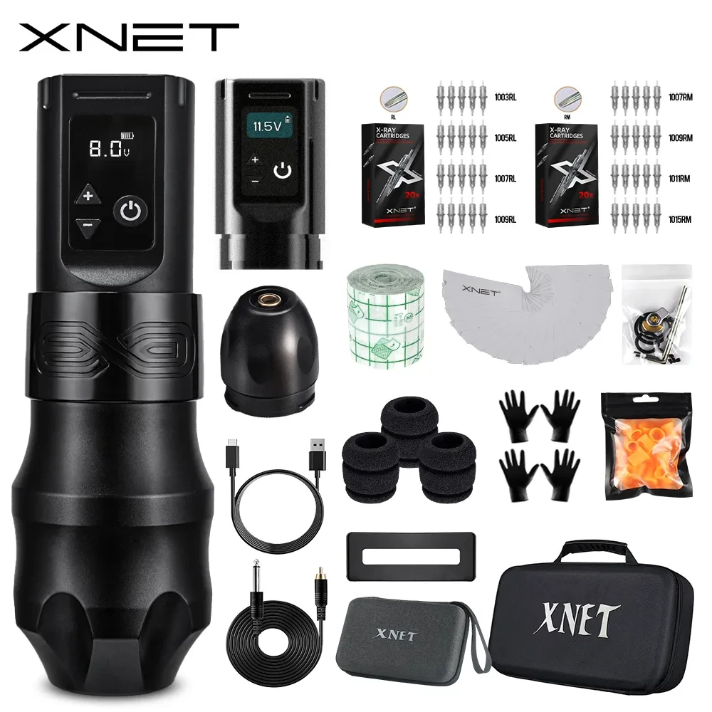 

XNET Moteng Wireless Tattoo Machine Kit with Extra 2100mAh Power Supply 40 Mixed Tattoo Cartridges for Tattoo Artists