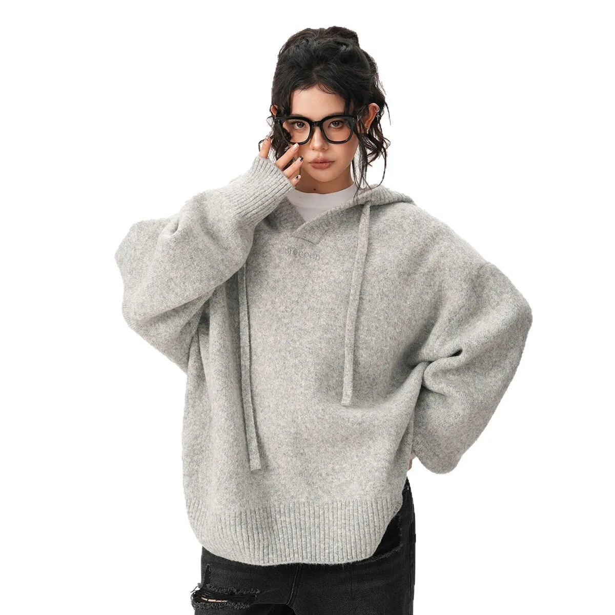 Unisex Knitting Hoodies 2025 Autumn New Streetwear Hooded Knit Jacket Heather Gray Unisex Couples Lazy Style Versatile Sweater