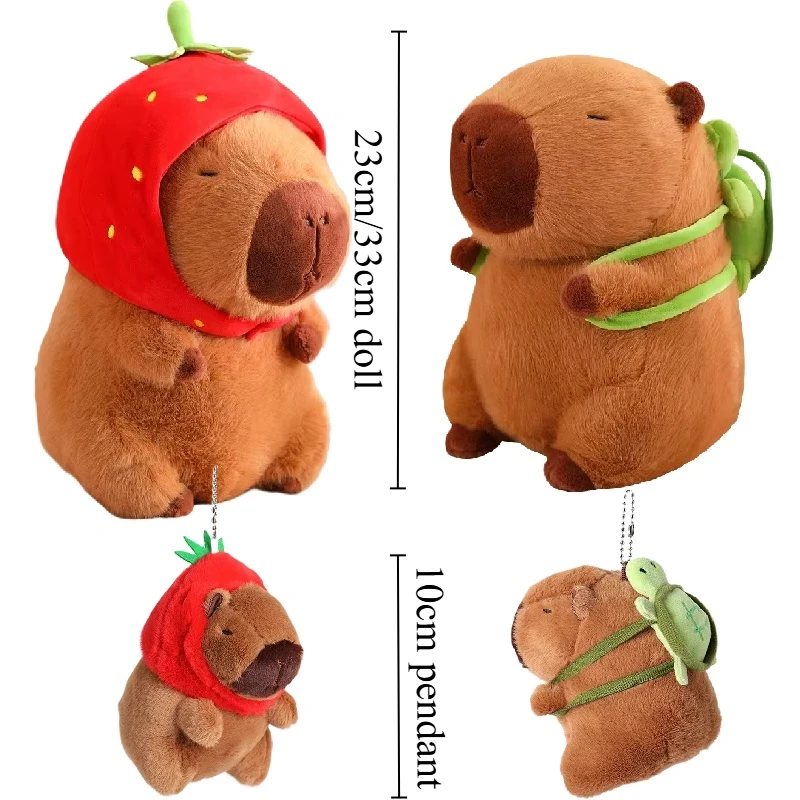 Cute Capybara Plush Toy Kawaii Fluffy Capibara With Turtle Bag Strawberry Cap Stuffed Animals Kids Birthday Gift Home Decoration