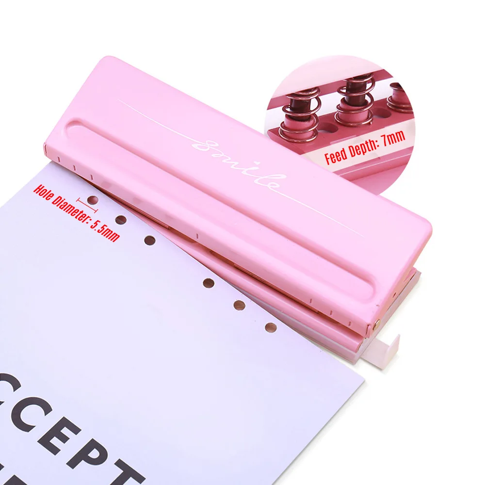 Good Adjustable 6-Hole Desktop Punch Puncher with 6 Sheet Capacity Organizer Six Ring Binder for A4 A5 A6 B7 Dairy Planner