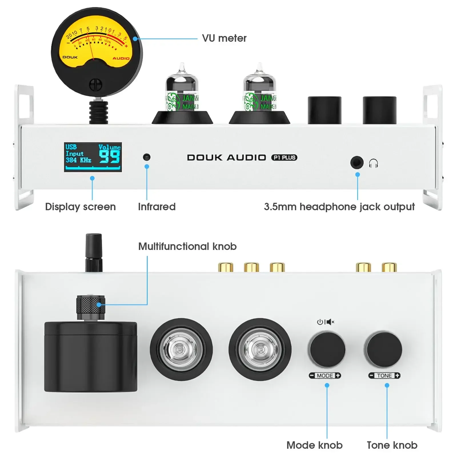 Nobsound P1PLUS HiFi Bluetooth Receiver Vacuum Tube Preamp USB DAC DSD256 VU Meter Headphone Amp LDAC