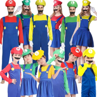 Anime Odyssey Super Luigi Brothers Cosplay Costume  Adult Children's Jumpsuit Beard Hat  Set Halloween Costume