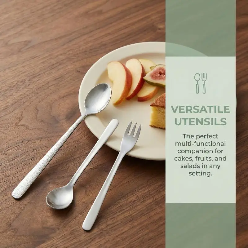 Stainless Steel Fork Spoon Tableware Set Heat Resistant Salad Spoon Fruit Cake Fork for Dinner PartiesHot