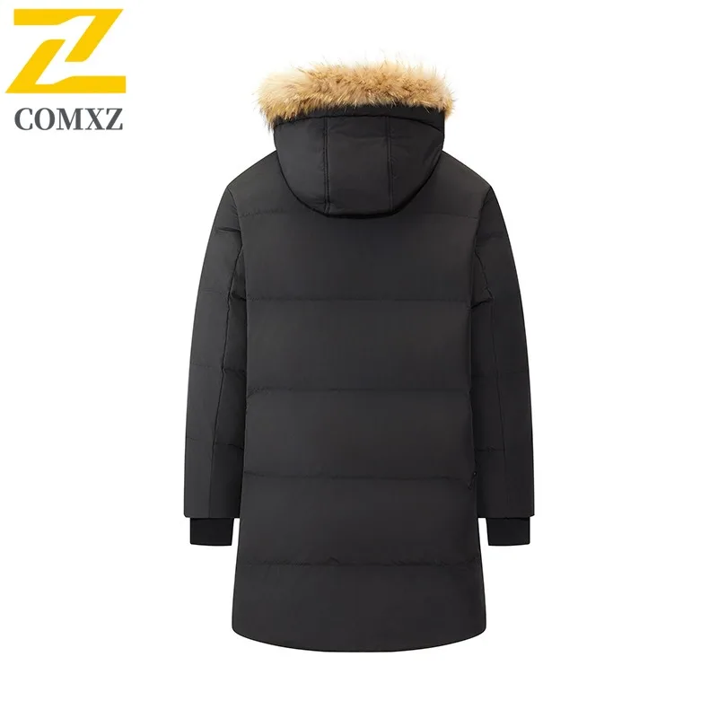 COMXZ Men Long Down Jacket Fur Collar Hooded Outdoor Ski Windproof  Filler Down Luxurious Daily Style Lightweight Winter Coat