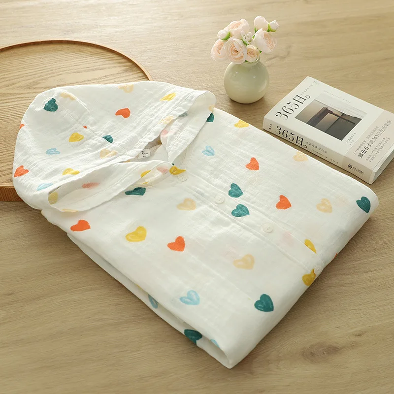 New 2025 Autumn Cotton Hooded Shirt, Women Long Sleeve Love Print, Mori Girl Sweet Japan Style Sunscreen Loose Blouse T57816CC