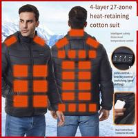 4 Control 27 Zone Smart Heating Cotton Jacket, DC-USB Dual Interface, Men's Warm and Comfortable Cotton Coat（No Battery）