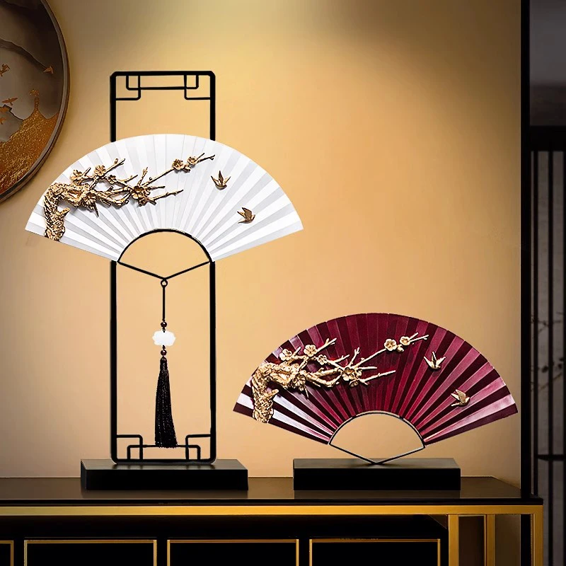 

Living room ornament new Chinese wine cabinet entrance Zen Bogu rack desk light luxury high-end home fan decoration