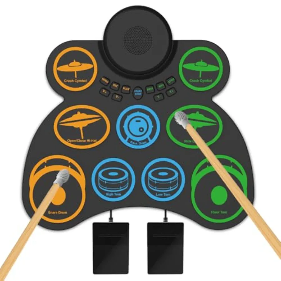 

Electric Drum Set for and Adults, 9-Pad Electronic Drum Pad with 0.32" Thickened Silicone, Built-in Speaker, Rechargeable Batte