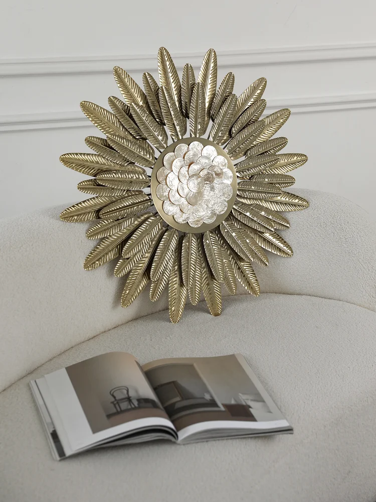 Luxury Golden Metal Wall Decor with Mother of Pearl Center Modern Wall Decoration for Living Room Entryway Hallway