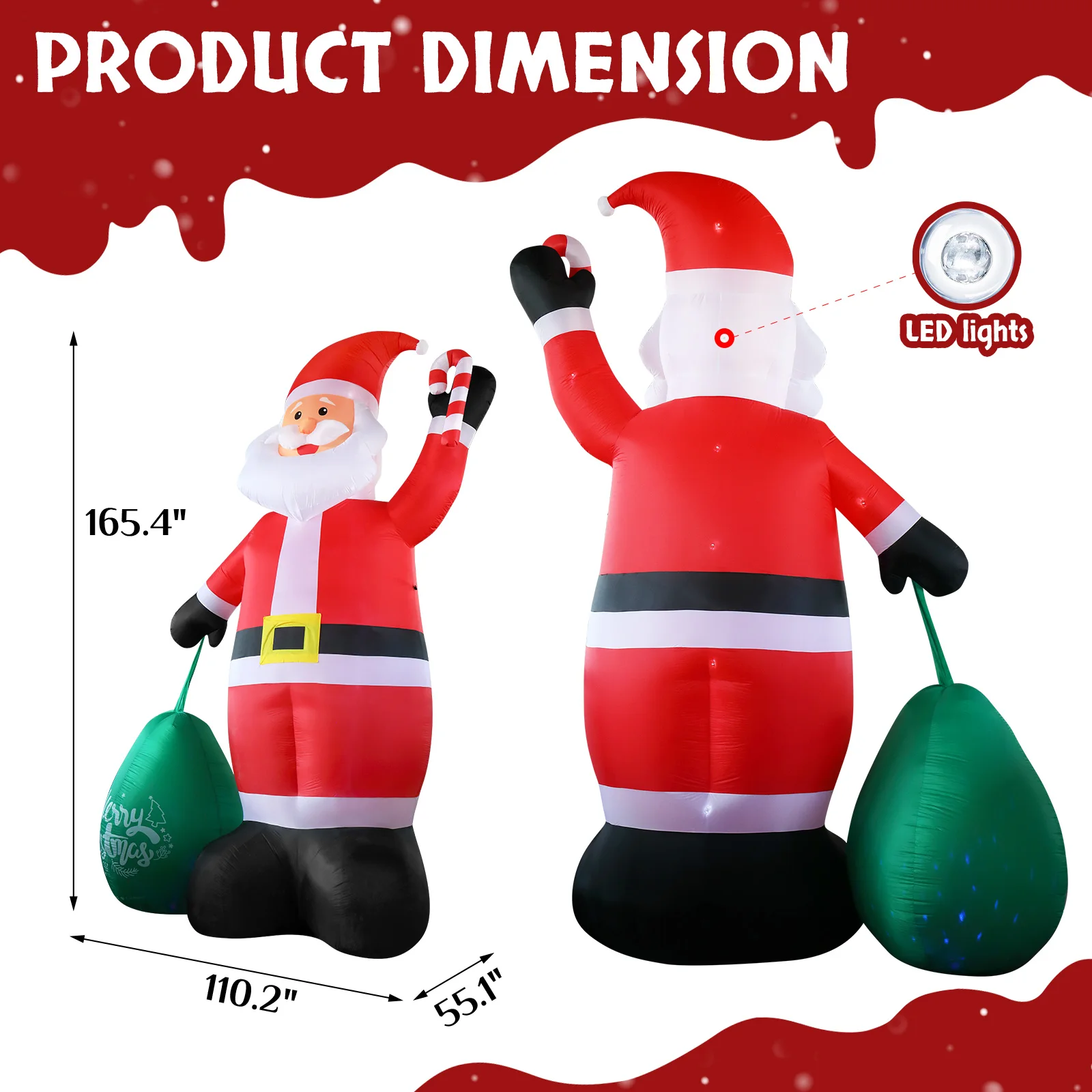 14ft tall Santa Claus 5 LED lights plus 1 color tray bundle pocket Christmas inflatable decoration