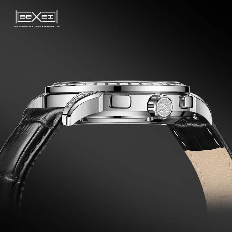 BEXEI 2025 年月日日 24 時間表示機械式自動巻きムーブメント 38 ジルコンベゼルマンウォッチサファイアビジネススタイル