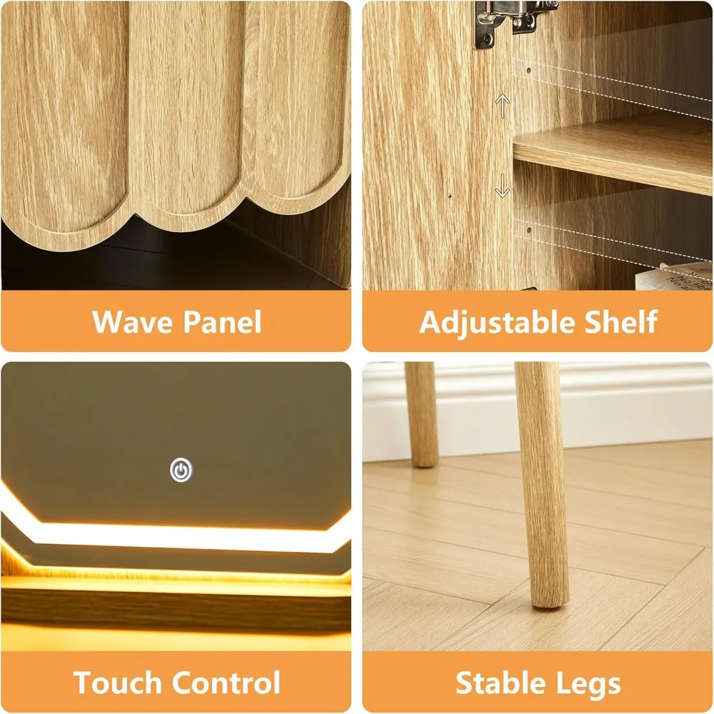 مكتب الغرور المموج الخشبي المعاصر مع مرآة مضيئة وتخزين المكياج والخلع الملابس #6