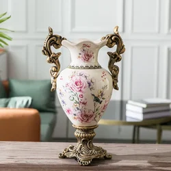 Creative European Trophy Shaped Floor Ceramic Vase Crafts  Vintage Home Decorative Vase Tabletop Vase with Two Handles