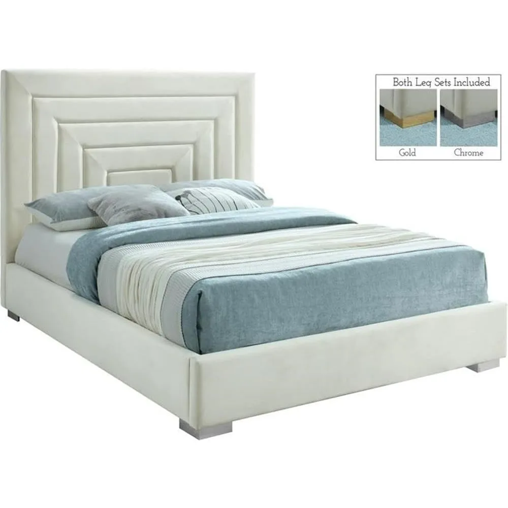 Contemporary Velvet Upholstered Bed with Deep Channel Tufting and Both Gold and Chrome Legs Included,81.7