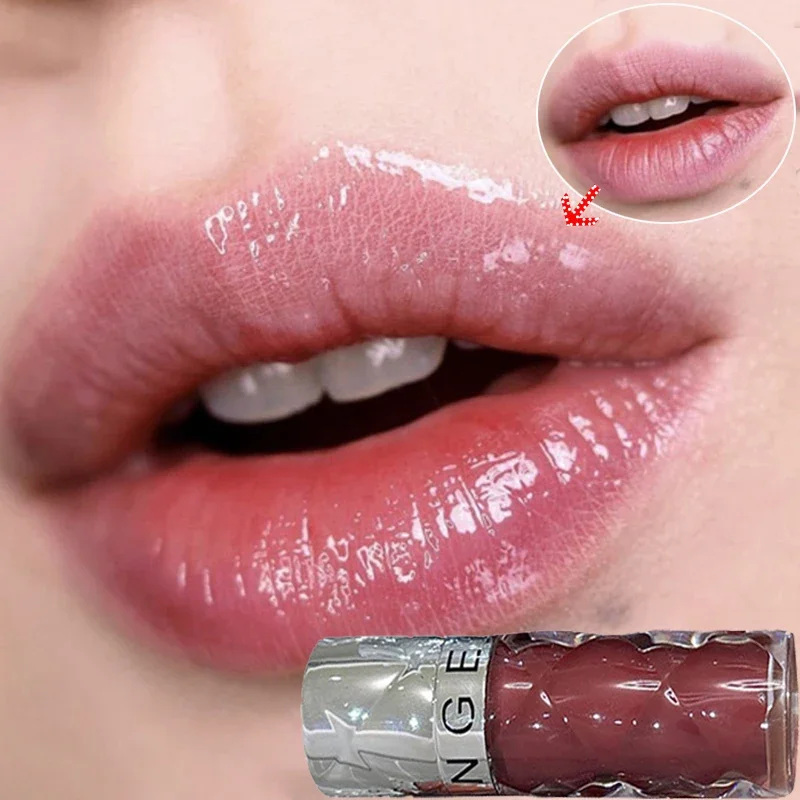 Brillo de labios resistente al agua, brillo de labios desnudo ligero, vidrio de espejo duradero, lápiz labial rojo té, no se decolora fácilmente, maquillaje coreano, cosméticos