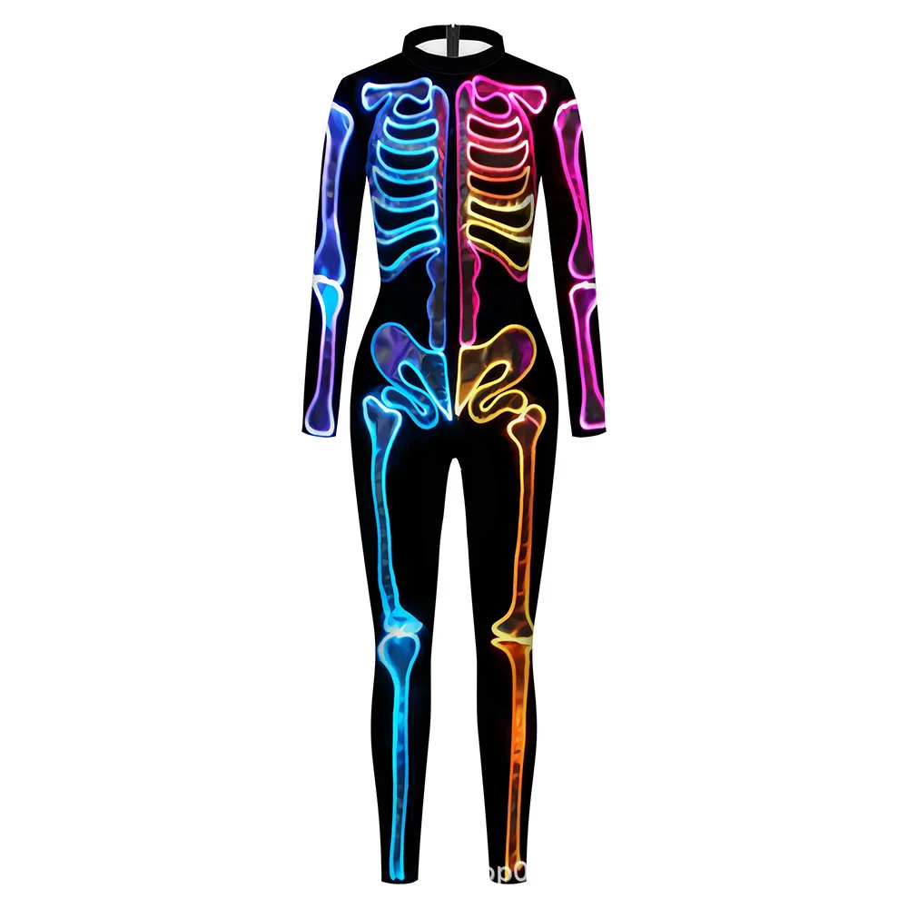 Damen 3D-gedruckter Skelett-Catsuit Jumpsuit Sexy Cosplay-Kostüm für Halloween-Party Modischer Cosplayer Aerial Yoga Bodysuit – Detail 9