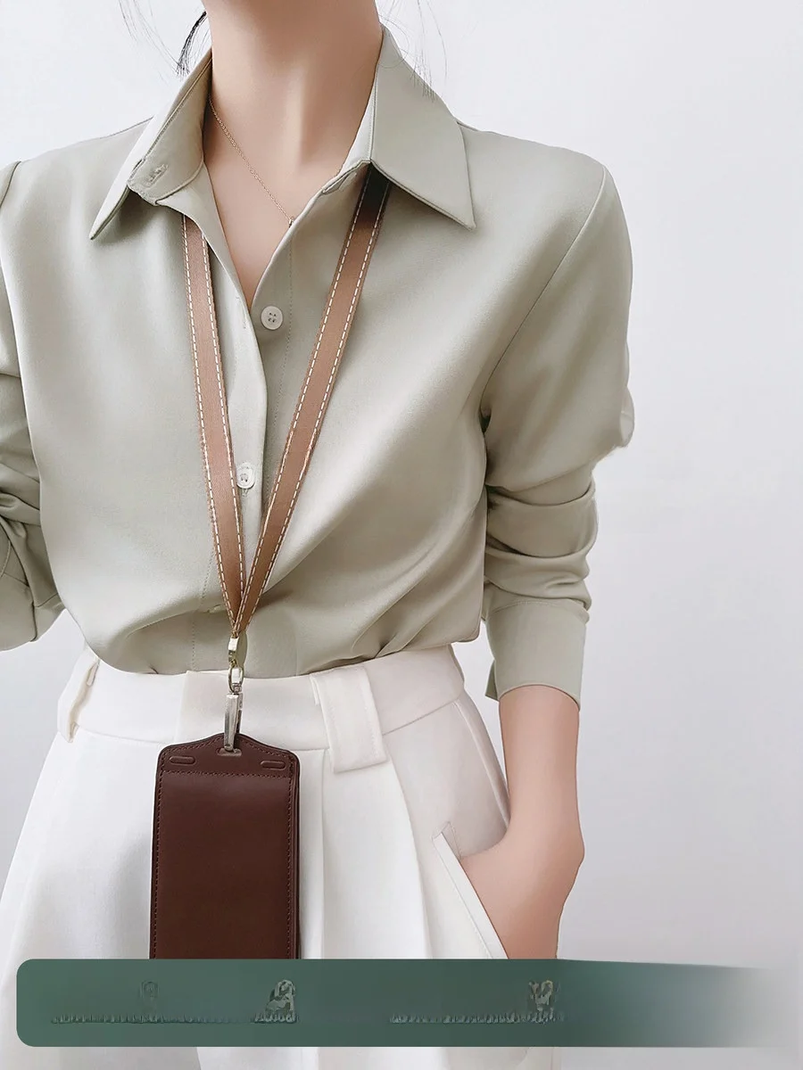 

Женская атласная блузка XALI: профессиональный деловой топ для работы и собеседований, прямой крой, длинный рукав