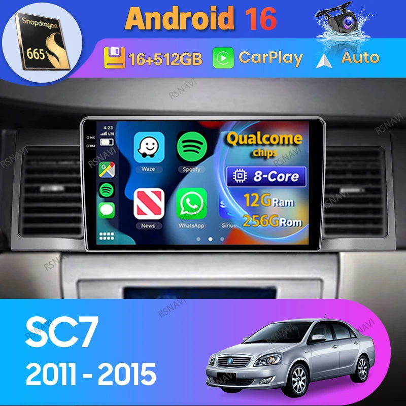 Android 16 Car Radio For Geely SC7 2011 2012 - 2015 Carplay Auto GPS Stereo Video Multimedia 2Din Player Head Unit BT 360 Camera