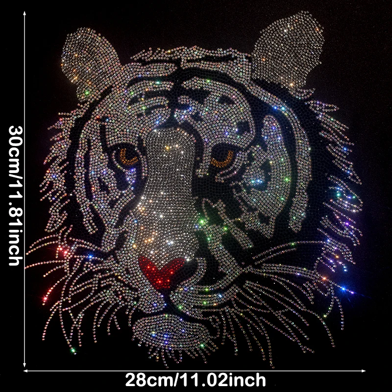 High-Quality Diamond Iron-On Patches - White Tiger Head Pattern for T-Shirts, Denim Apparel, and Fashion Accessories