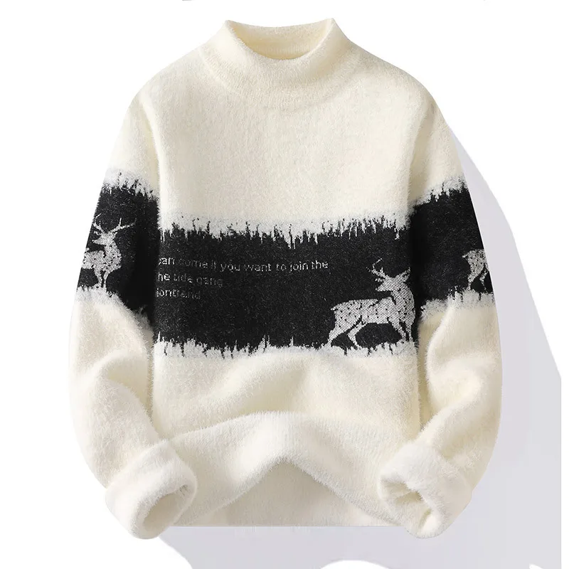 2023 Autumn/Winter New Korean Edition Men's Half High Neck Pullover Sweater