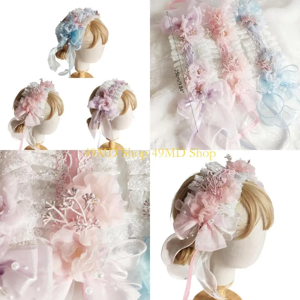 

49MD Multi Color Lace Floral Wide Side Hair Hoop Trendy Women Hair Accessories