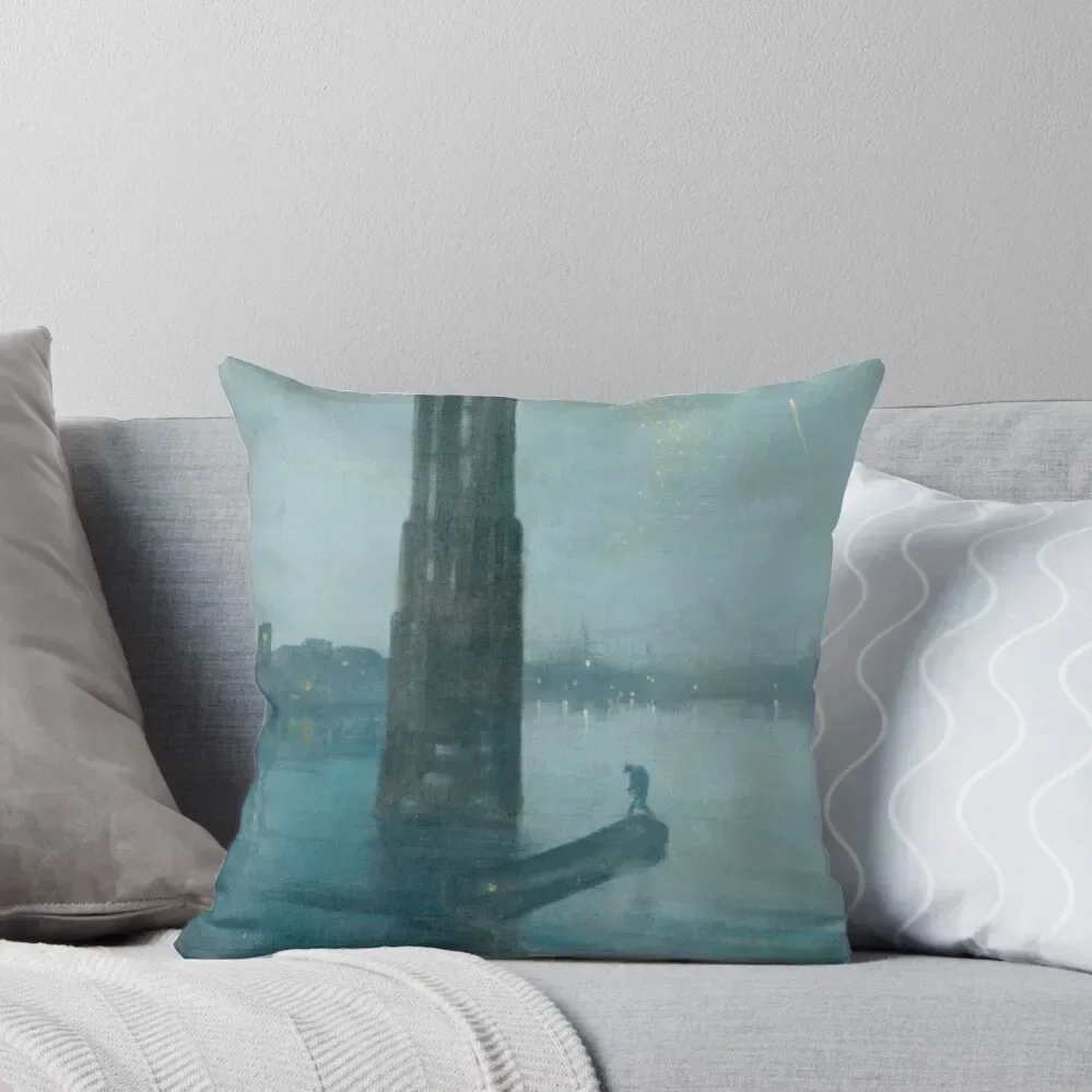 Nocturne - Blue and Gold - Old Battersea Bridge by James McNeill Whistler Throw Pillow Cushions pillow