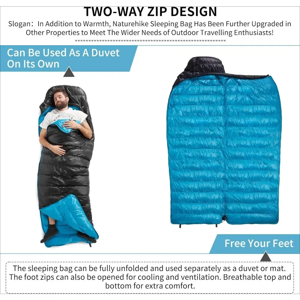 Ultra Light Down Sleeping Bag, Suitable for 3-4 Seasons for Adults and Children, Waterproof - Backpack, Camping, Hiking