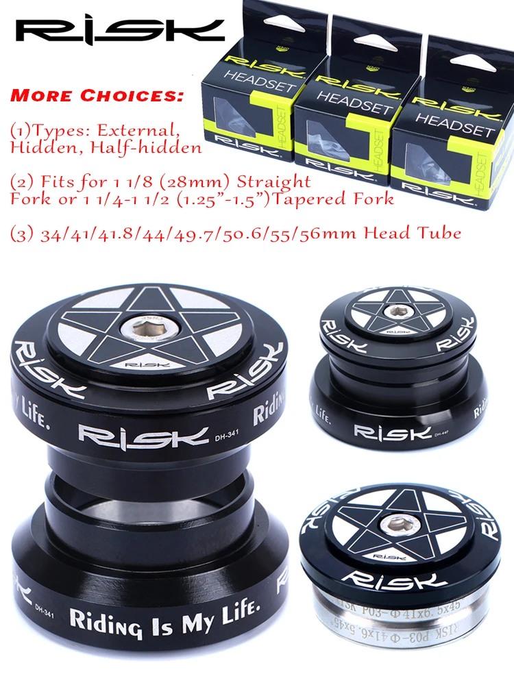 RISK MTB Road zestaw słuchawkowy do roweru szosowego 44mm 34/41/41.8/49.7/50.6/55/56mm do roweru 28.6mm 1 1/8 prosty 1.25-1.5 "1 1/4-1/2 widelec stożkowy — zdjęcie 2