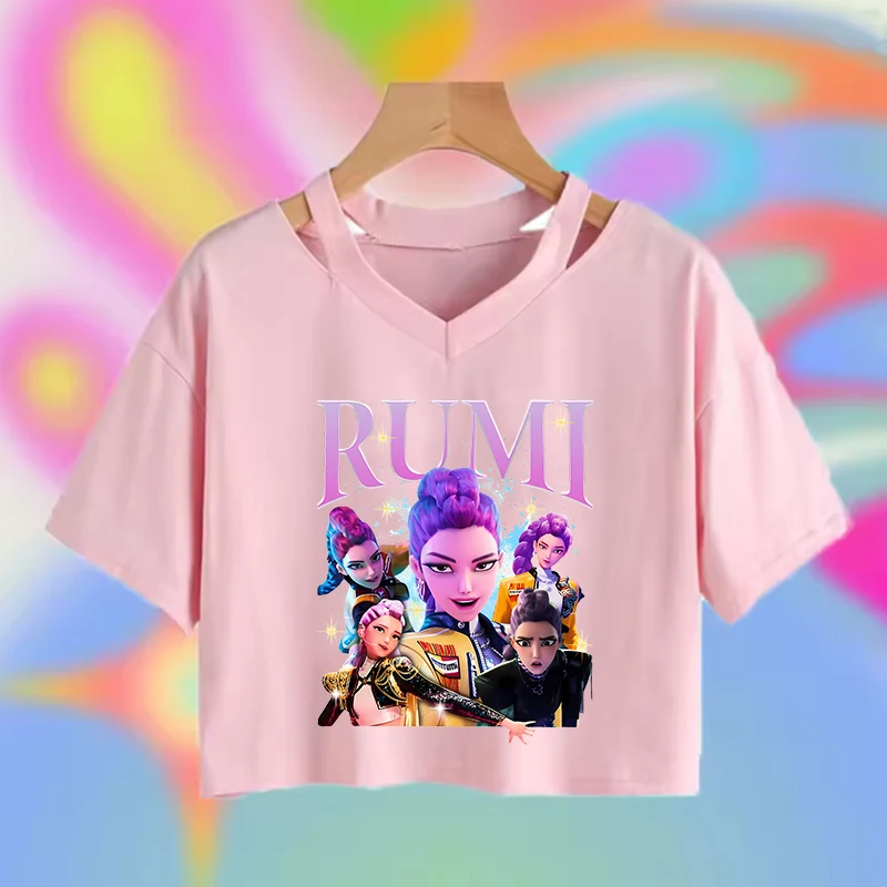 

KPop Demon Hunters T Shirt Girl Cartoon Anime Crop Top Short Sleeve Women Fashion Versatile Tee Leisure Daily Home Clothes Tops