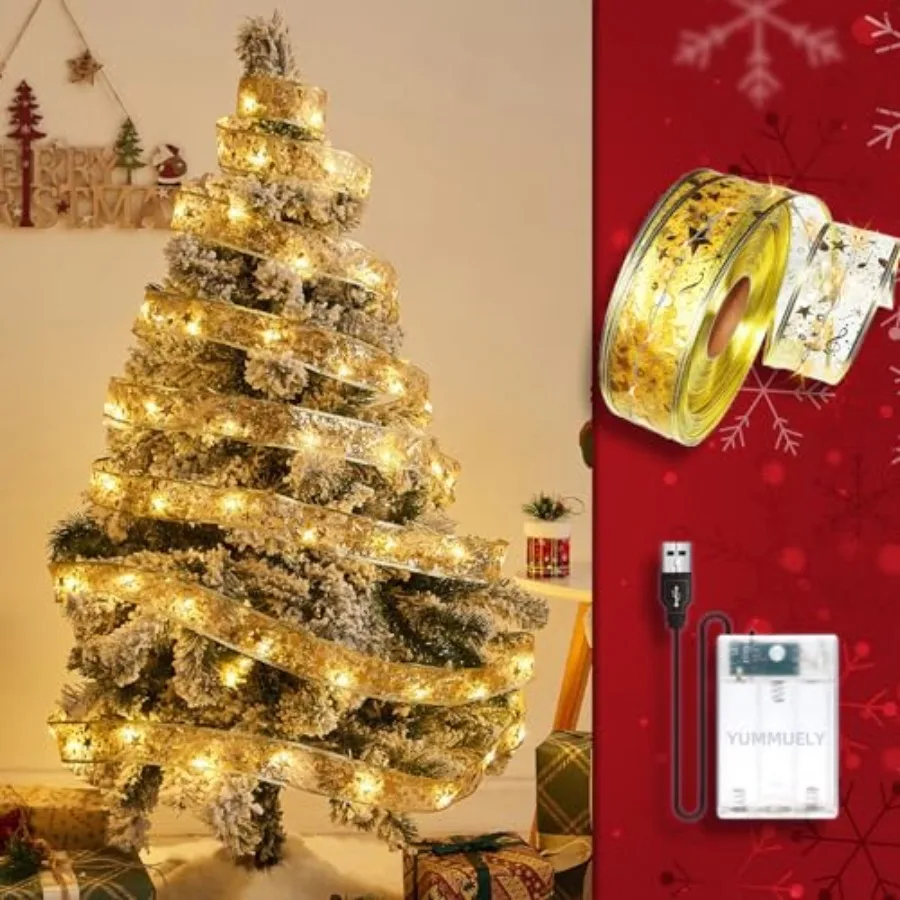 Christmas Fairy 33Feet 100 LED String Battery Operated 2In Gold Foil with Warm White Twinkle Firefly Indoor ry Holiday Decorati