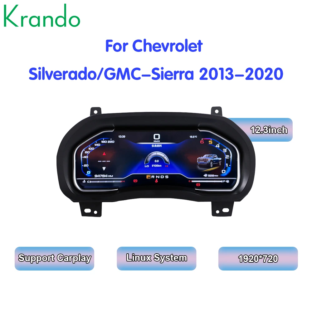

Krando 12.3'' Linux Upgrade Car Digital Cluster Instrument Cockpit for Chevrolet Silverado GMC Sierra 2013 - 2020 LCD Dashboard
