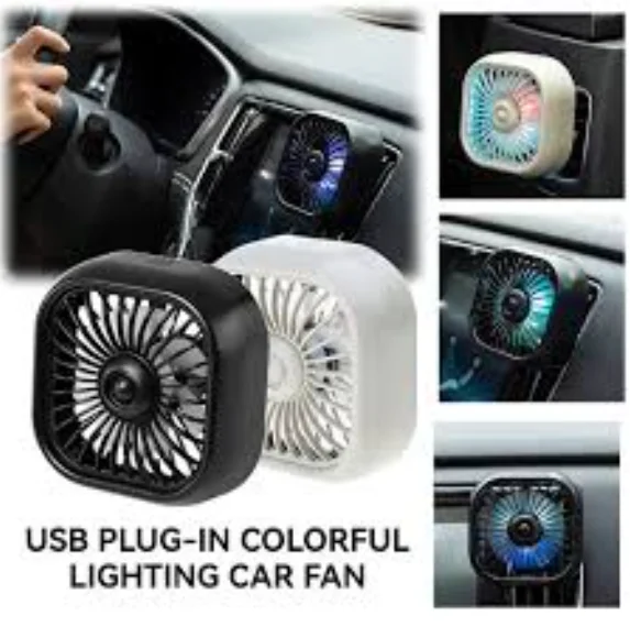 Atmosphere Colorful Light Car Air Conditioner Outlet Mini Clip Fan 3 Speeds Adjustable Powerful Cooling Fan Car USB Electric Fan