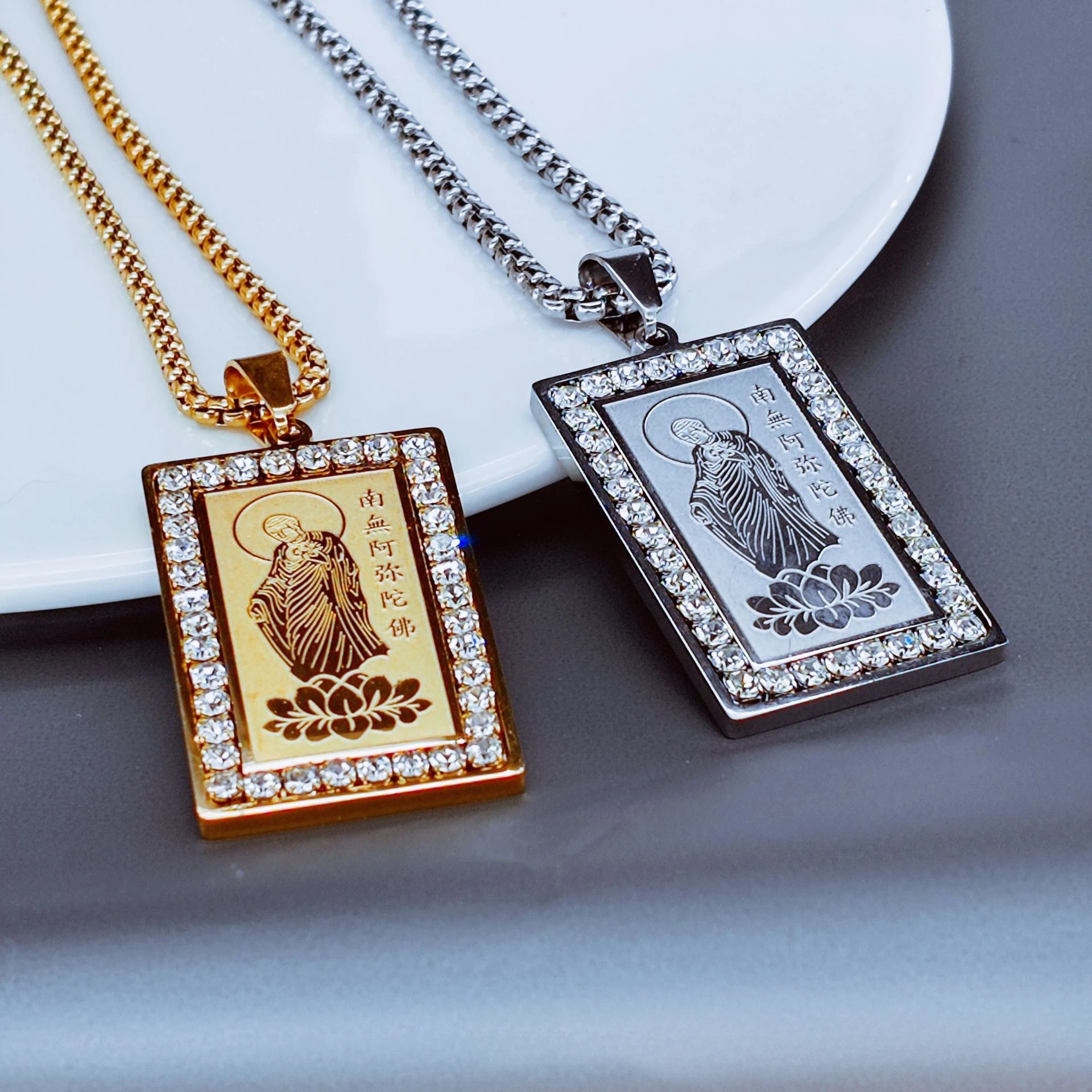 Fashionable Stainless Steel Buddha Pendants Necklace Religious Scripture Talisman Men's and Women's Parties Wishing Jewelry