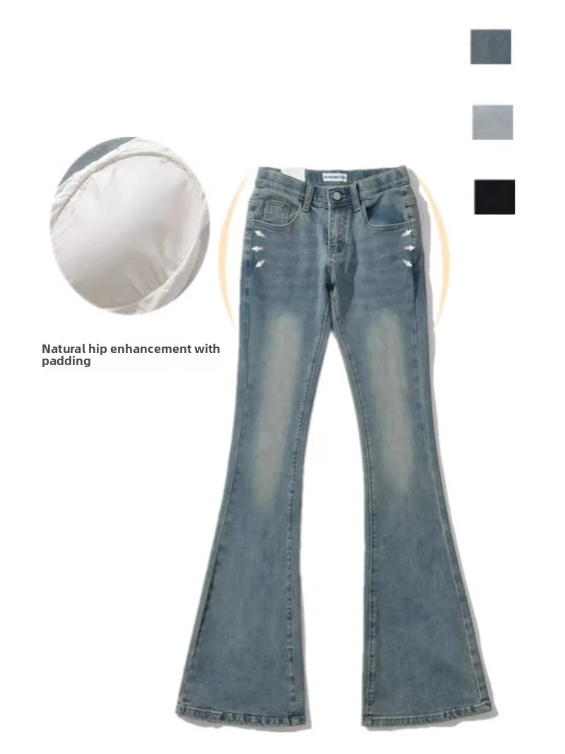 

Облегающие джинсы-колокольчики с низкой талией, высокие эластичные длинные брюки, увеличивающие ягодицы, винтажные очаровательные женские модные брюки