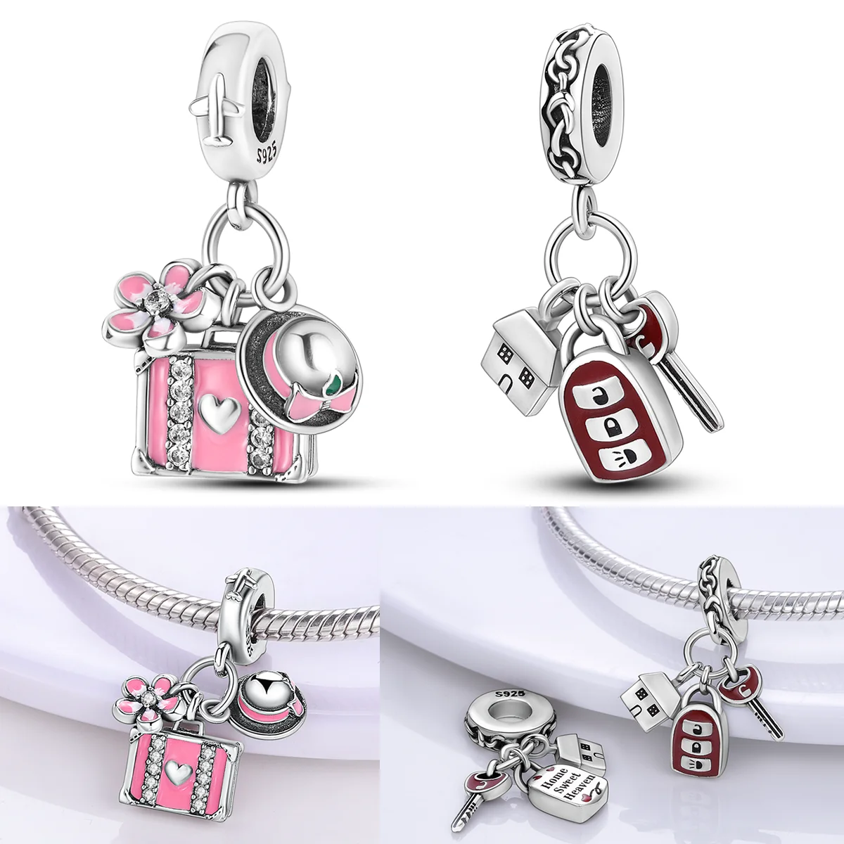 

Подвески для ключей от машины из стерлингового серебра 925 пробы, бусины для багажа, соломенная шляпа, подвески в виде цветов, подходят для оригинального браслета, ювелирные изделия своими руками, подарок