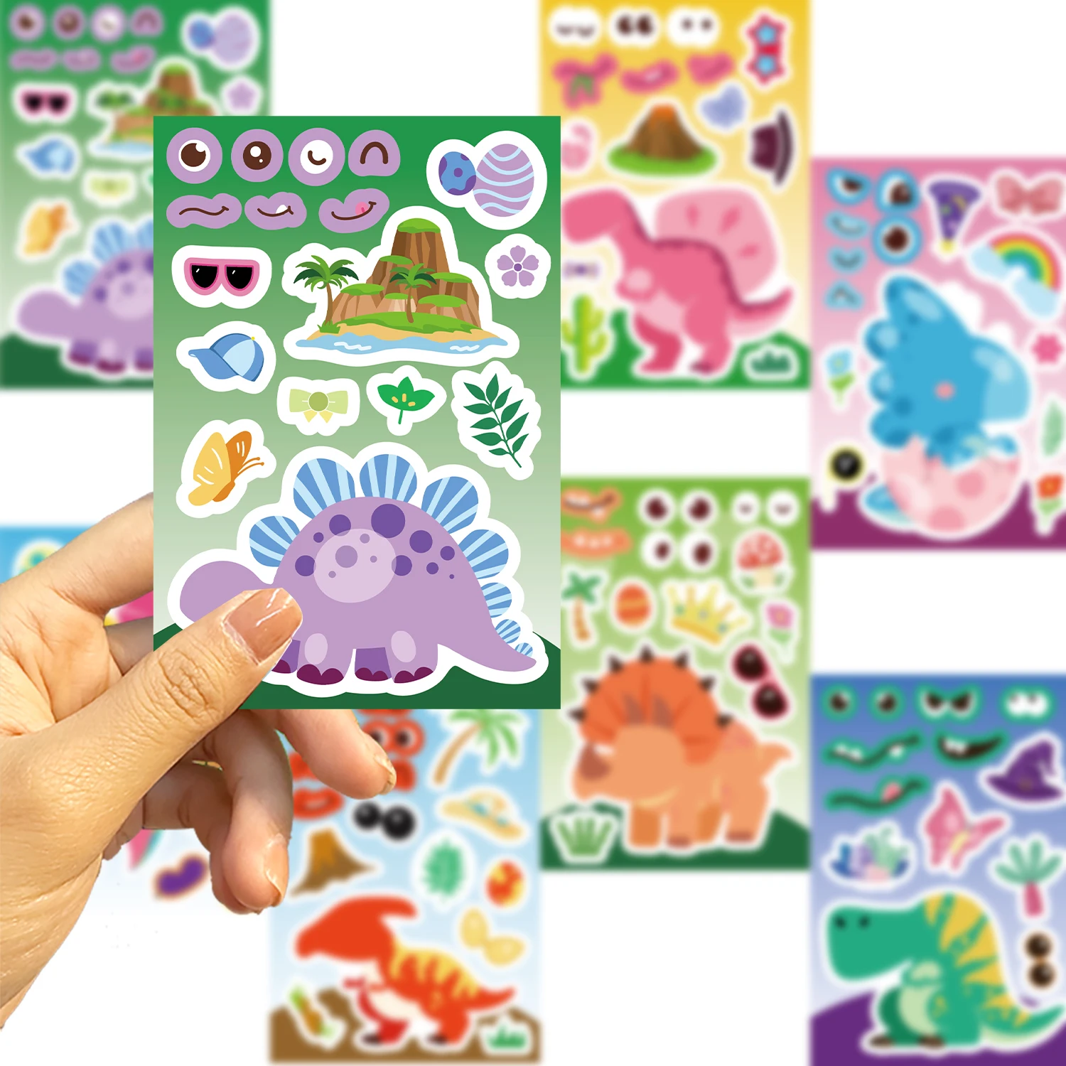 8/16/24PCS Creative Dinosaur Cartoon Collage Stickers DIY Game Stickers Animal Craft Laptop Skateboard Stickers