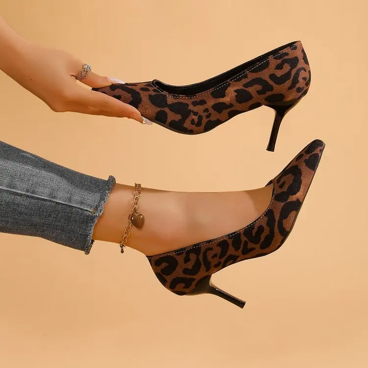 Women's Leopard Print High Heels Sexy Elegant Pointed Toe Wedding Banquet Fashion High Heels Thin Heels Shoes Tacones Para Mujer