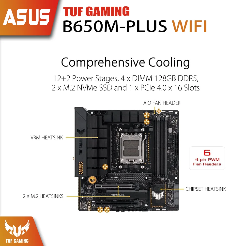 Новый комплект ASUS TUF GAMING B650M-PLUS WIFI с AMD Ryzen 7 7800X3D процессор DDR5 память материнская плата AM5 RGB mATX Combo HDMI DP USB поддерживает видеокарты NVIDIA AMD для настольных ПК Gamer