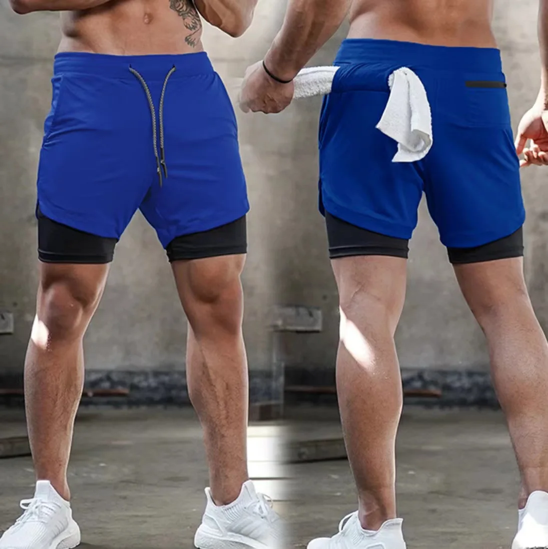 Shorts de corrida camuflados masculinos, shorts esportivos 2 em 1 de secagem rápida para treino, ginástica, fitness, corrida, calças curtas de verão para homens