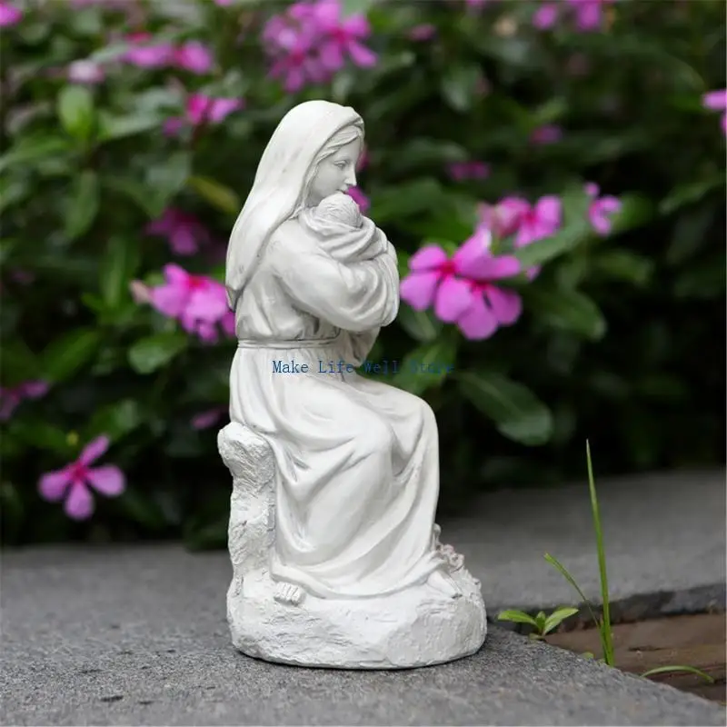  LED Lighted Holy Mother And Baby Resins Sculpture Elegant Homes Decors Sentimental Gift For Mom Family Love Ornament
