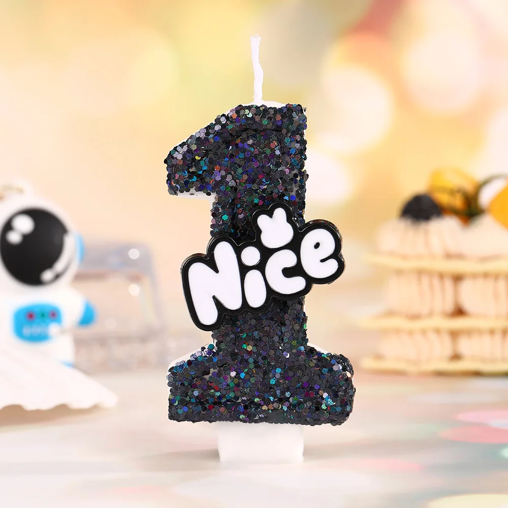 شموع أرقام عيد الميلاد السوداء. غير الصالحة للأكل اليدوية حفلة عيد ميلاد كعكة الديكور الحلوى المساعدة #4