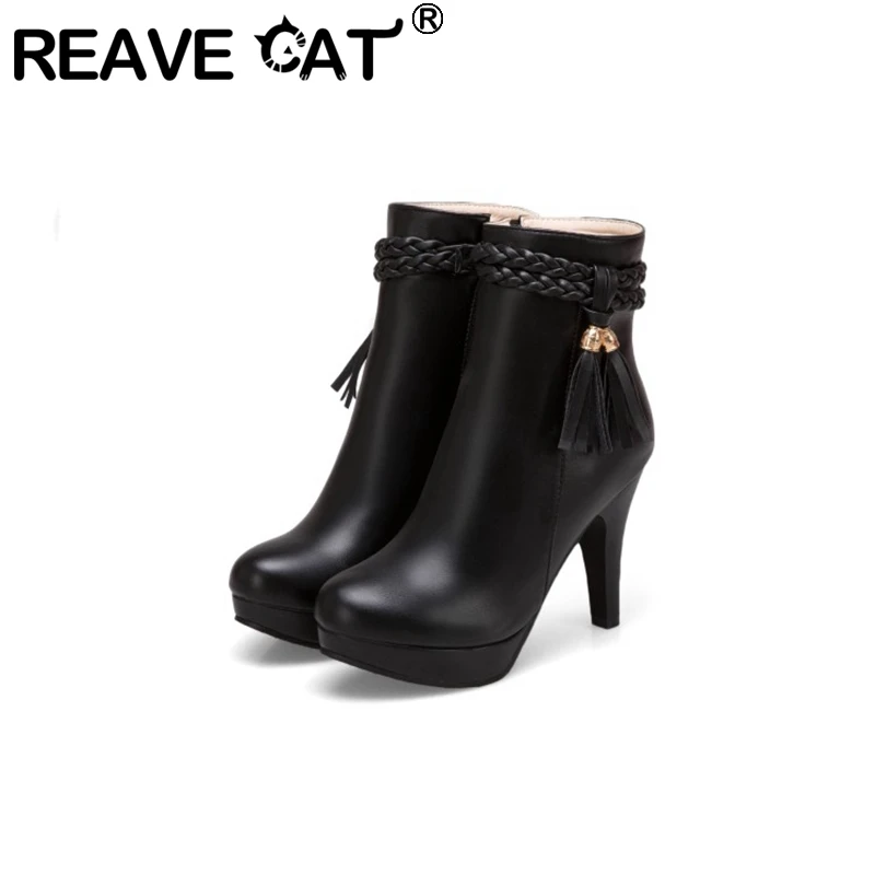 REAVE CAT High Heels Shoes Pointed Toe Boots Black Booties Thin Heeled Fashion Ankle Shoes Ladies F1477